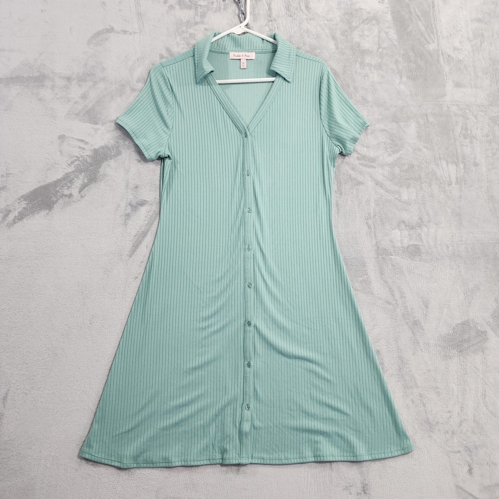 Harlow & Rose‎ Dress Womens M Green Ribbed Collared Short Sleeve Button Up Polo